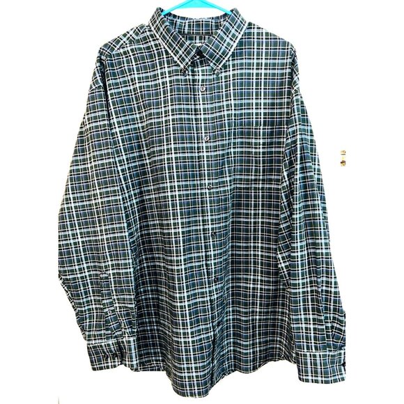 St. Johns Bay Iron Free Mens Green/Blue Plaid Button-Down Shirt 2XL - Picture 1 of 3